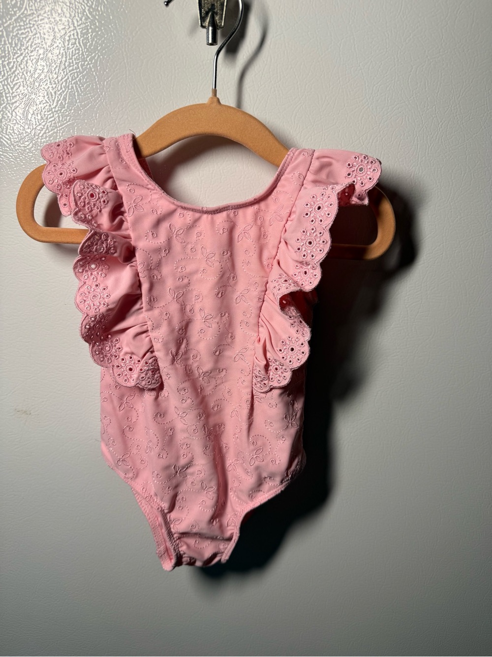 Little Me Pink Eyelet Ruffle Swimsuit